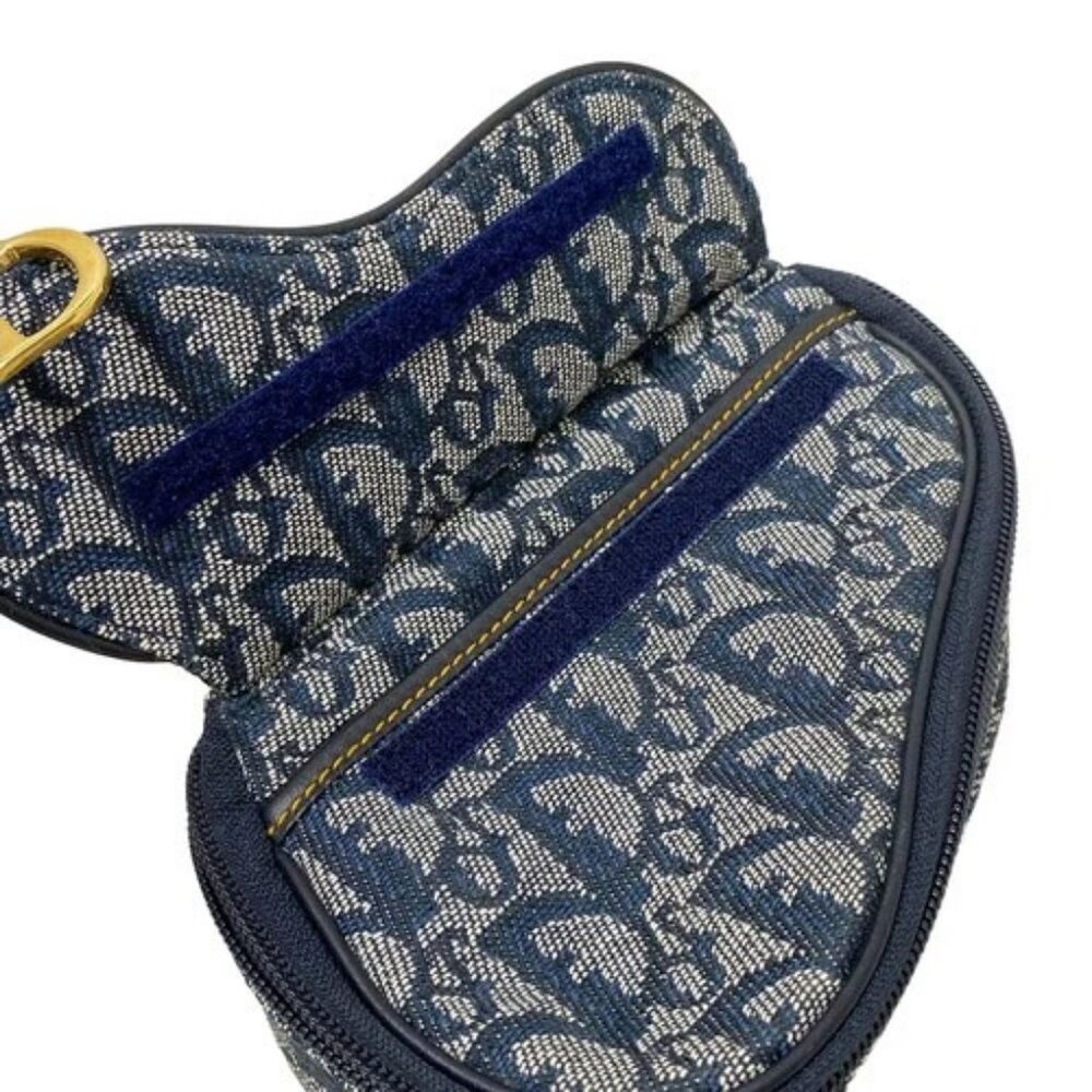 DIOR/ChristianDior Logogram - Navy White Jacquard Leather Pouch - Picture 9 of 9